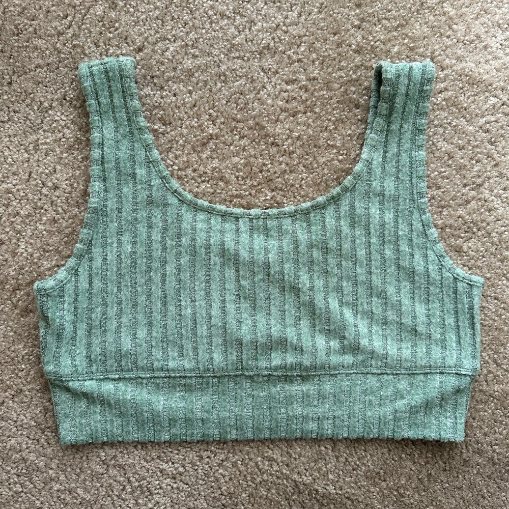 Z Supply Green Crop Top with Ribbed Texture